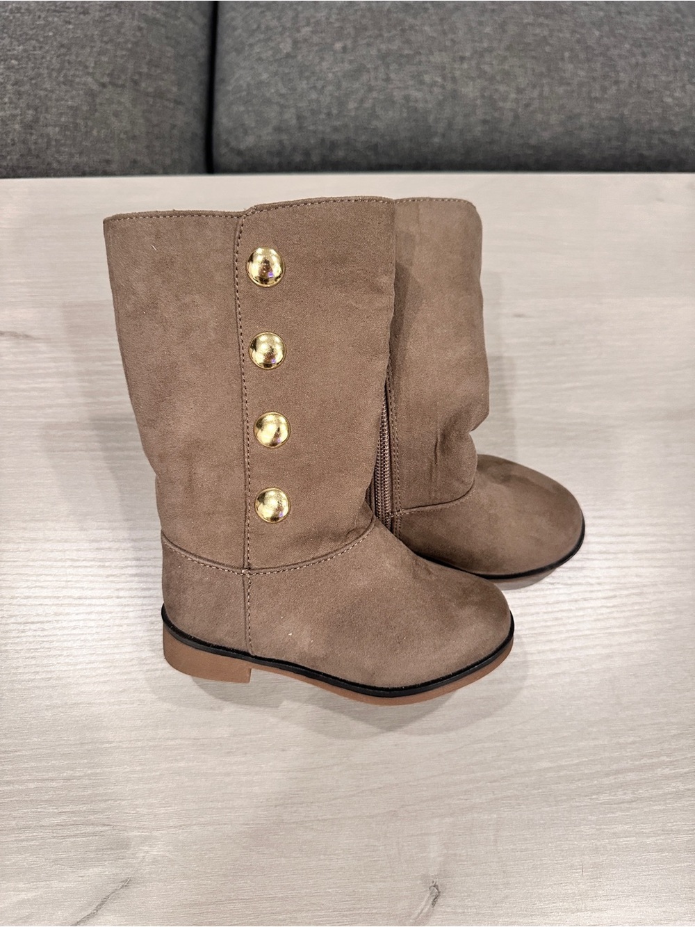 The Children's Place Girls Taupe Faux Suede Button Boots